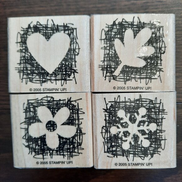 Stampin' Up! Made From Scratch Wood Mounted Set of 4 Rubber Stamps - Picture 1 of 3